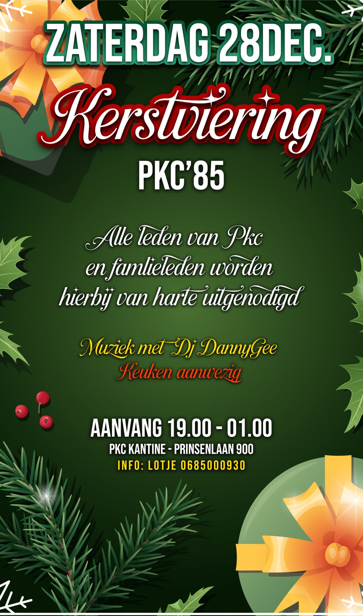 Kerstviering bij PKC ’85 op Zaterdag 28 januari