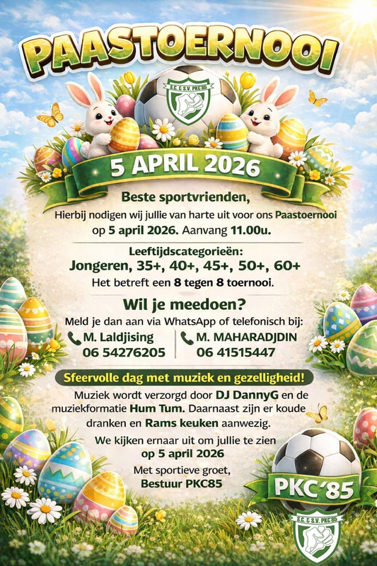 🐣 Paastoernooi PKC’85 – Doe mee op 5 april 2026!